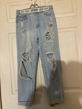 SHEIN Light Blue Ripped Boyfriend Jeans S